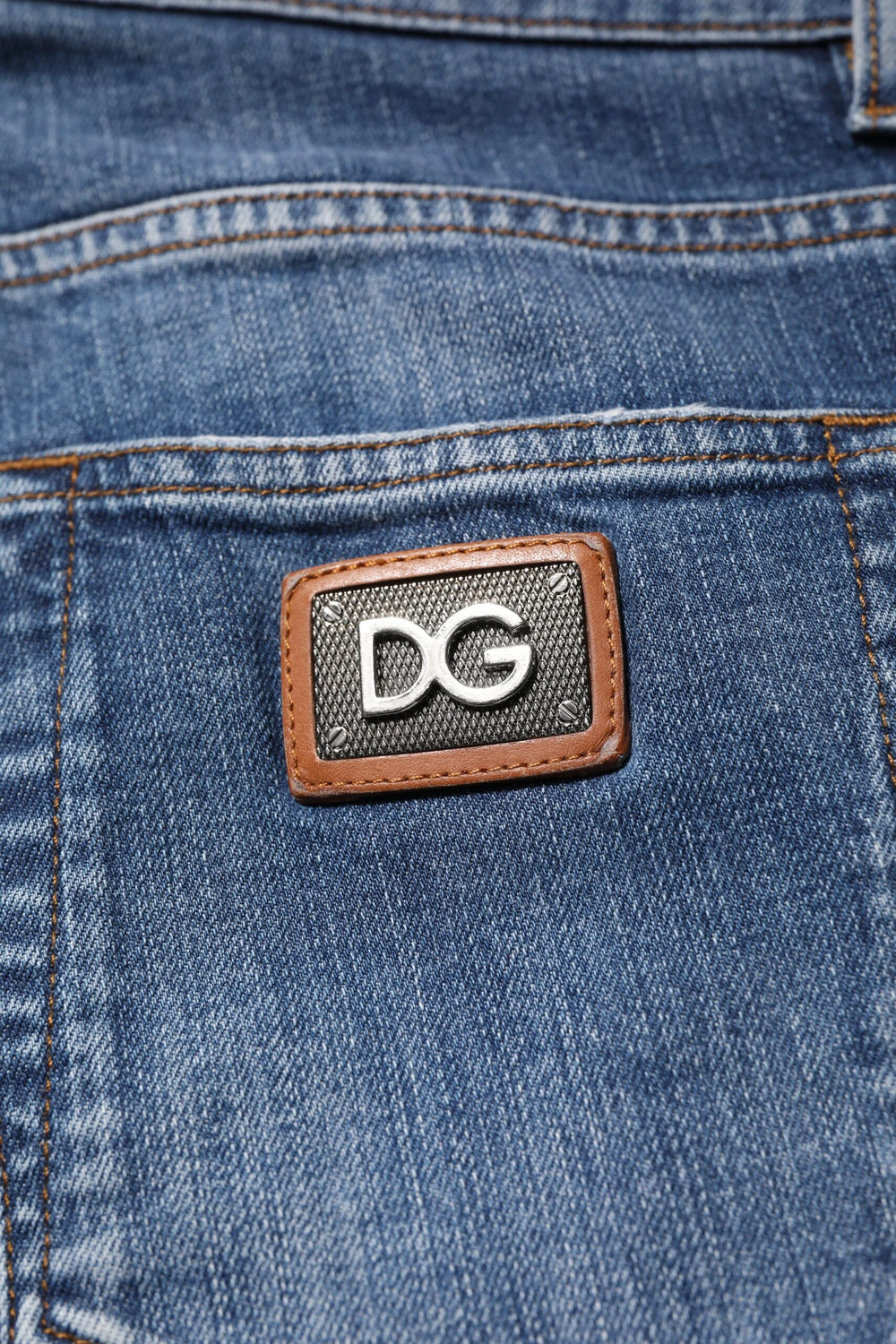 Dolce & Gabbana Blue Cotton Logo Plaque Denim Jeans - IT48 | M