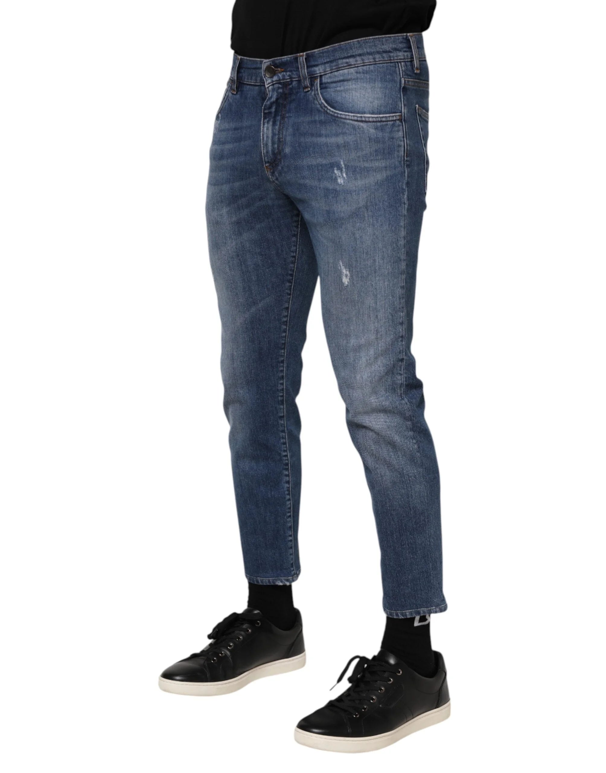 Dolce & Gabbana Blue Cotton Logo Plaque Denim Jeans - IT48 | M