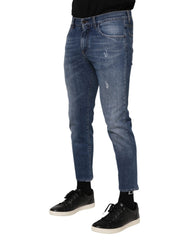 Dolce & Gabbana Blue Cotton Logo Plaque Denim Jeans - IT48 | M