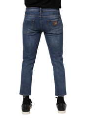 Dolce & Gabbana Blue Cotton Logo Plaque Denim Jeans - IT48 | M