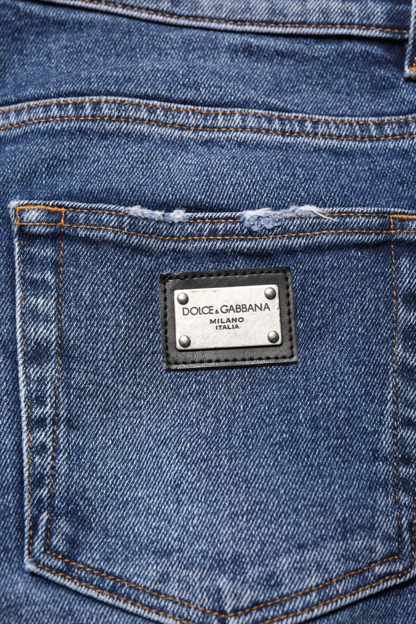 Dolce & Gabbana Blue Cotton Logo Plaque Skinny Men Denim Jeans - IT46 | S - Jeans