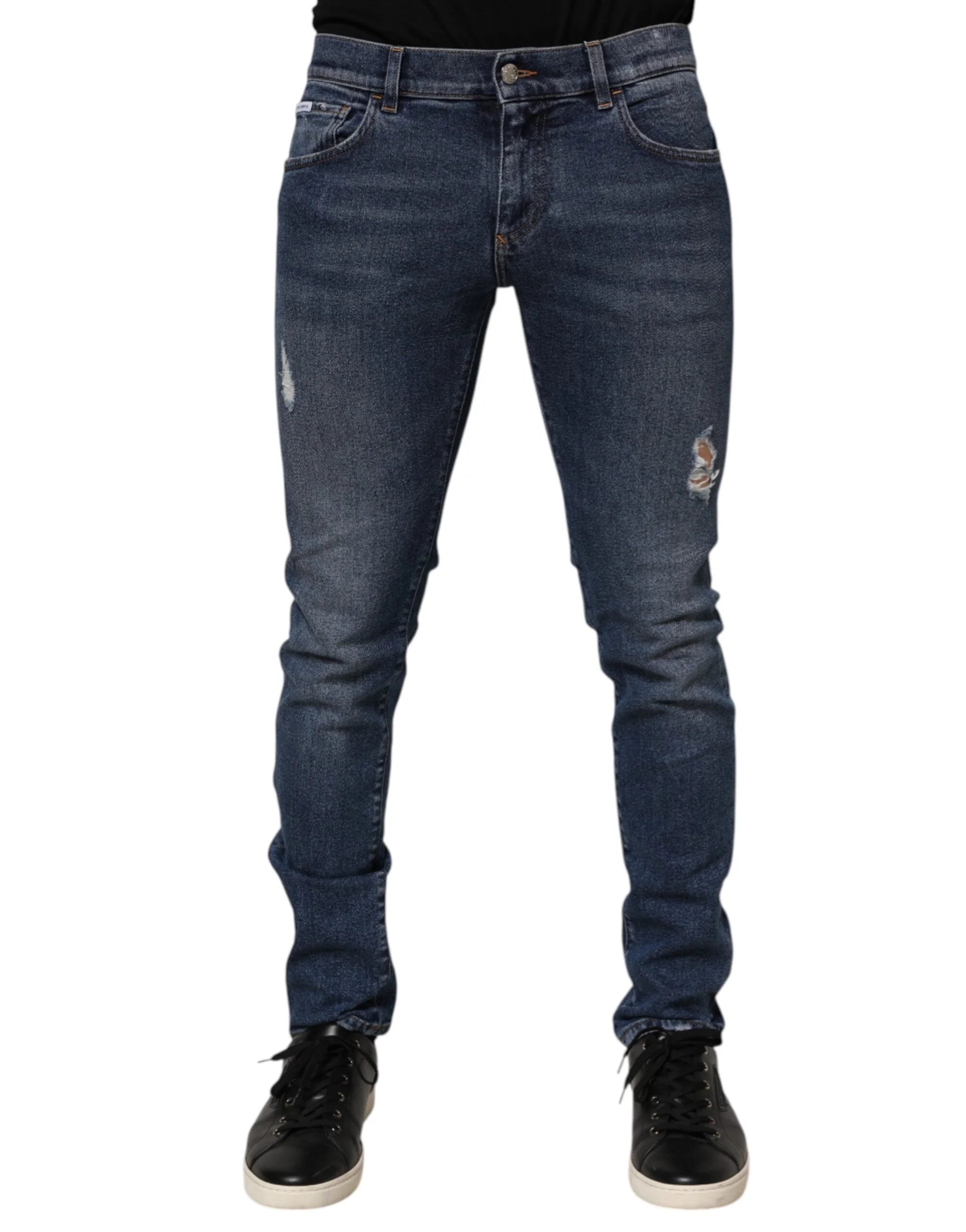 Dolce & Gabbana Blue Cotton Logo Plaque Skinny Men Denim Jeans - IT48 | M - Jeans