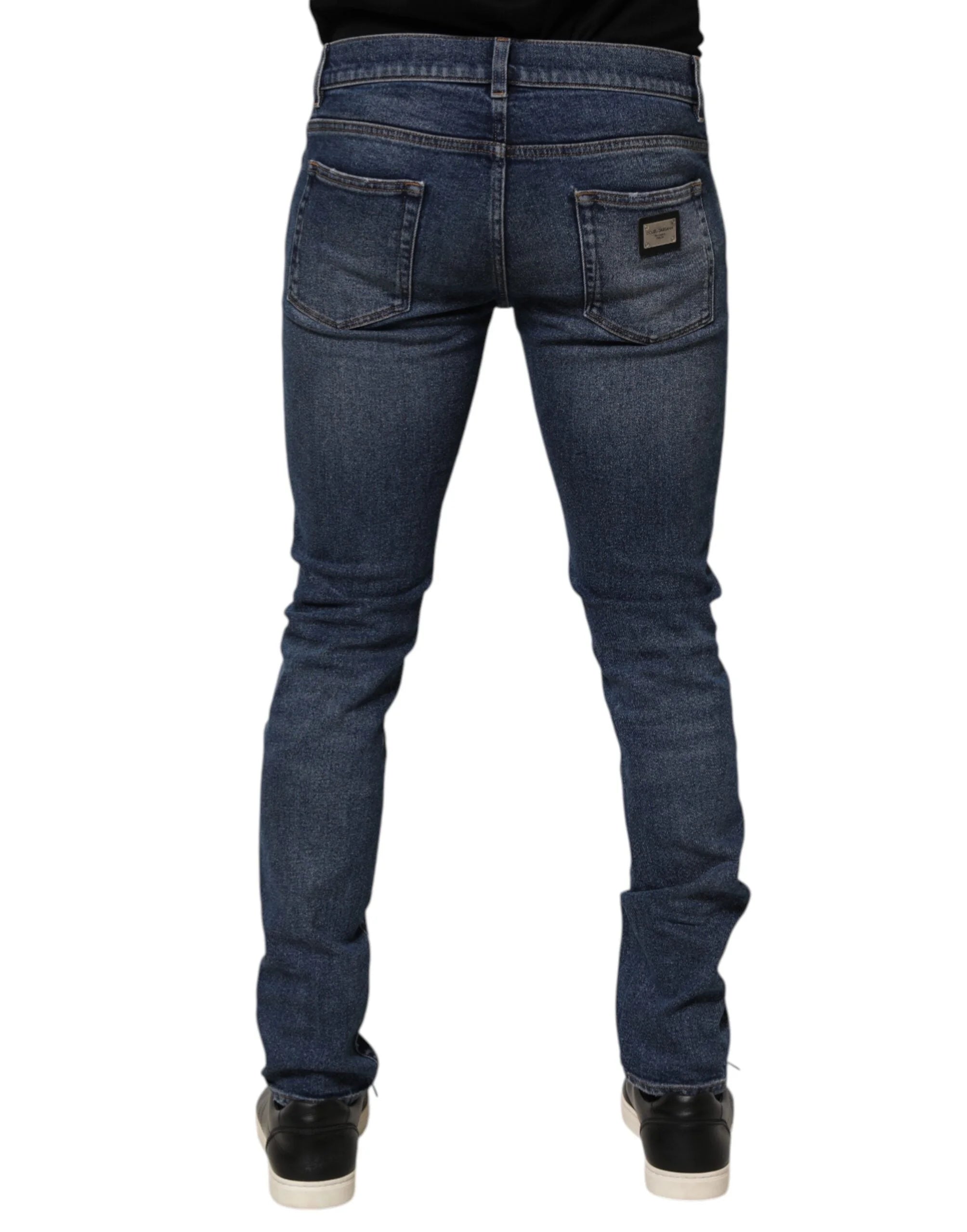 Dolce & Gabbana Blue Cotton Logo Plaque Skinny Men Denim Jeans - IT48 | M - Jeans
