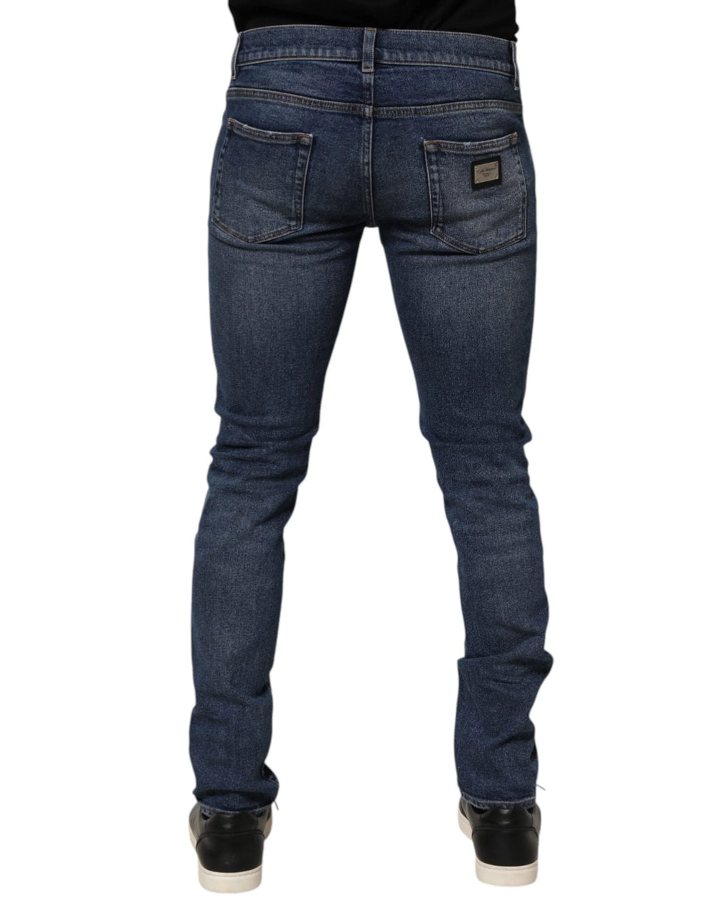 Dolce & Gabbana Blue Cotton Logo Plaque Skinny Men Denim Jeans - IT48 | M - Jeans