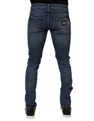 Dolce & Gabbana Blue Cotton Logo Plaque Skinny Men Denim Jeans - IT48 | M - Jeans
