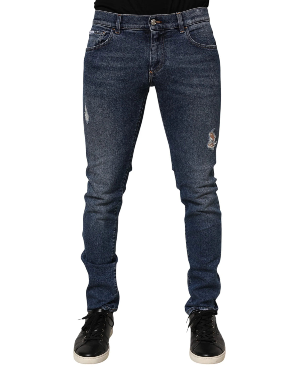 Dolce & Gabbana Blue Cotton Logo Plaque Skinny Men Denim Jeans - IT48 | M - Jeans