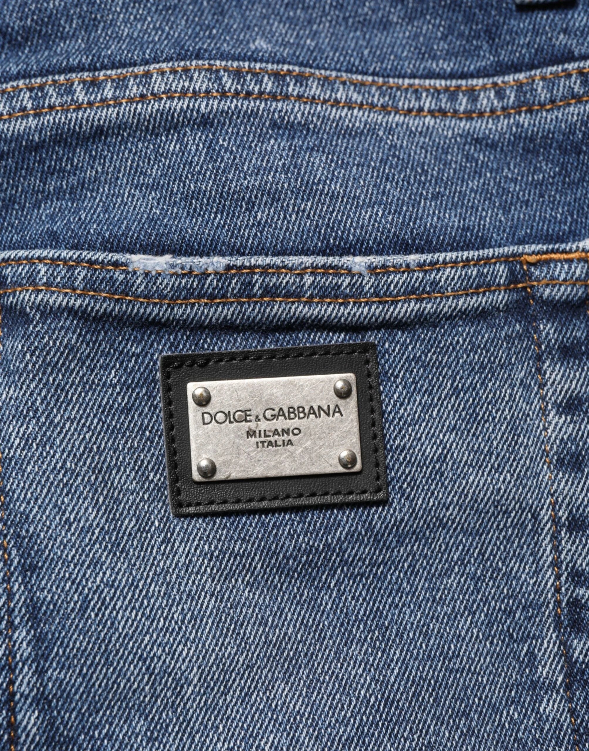 Dolce & Gabbana Blue Cotton Logo Plaque Skinny Men Denim Jeans - IT48 | M - Jeans
