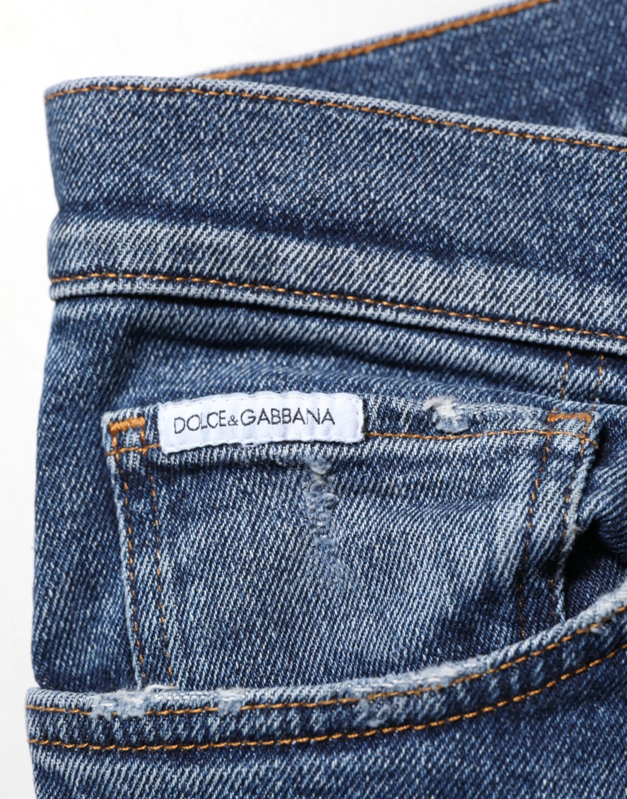 Dolce & Gabbana Blue Cotton Logo Plaque Skinny Men Denim Jeans - IT48 | M - Jeans