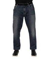 Dolce & Gabbana Blue Cotton Logo Plaque Slim Denim Jeans - IT60 | 3XL