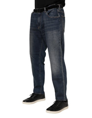 Dolce & Gabbana Blue Cotton Logo Plaque Slim Denim Jeans - IT60 | 3XL