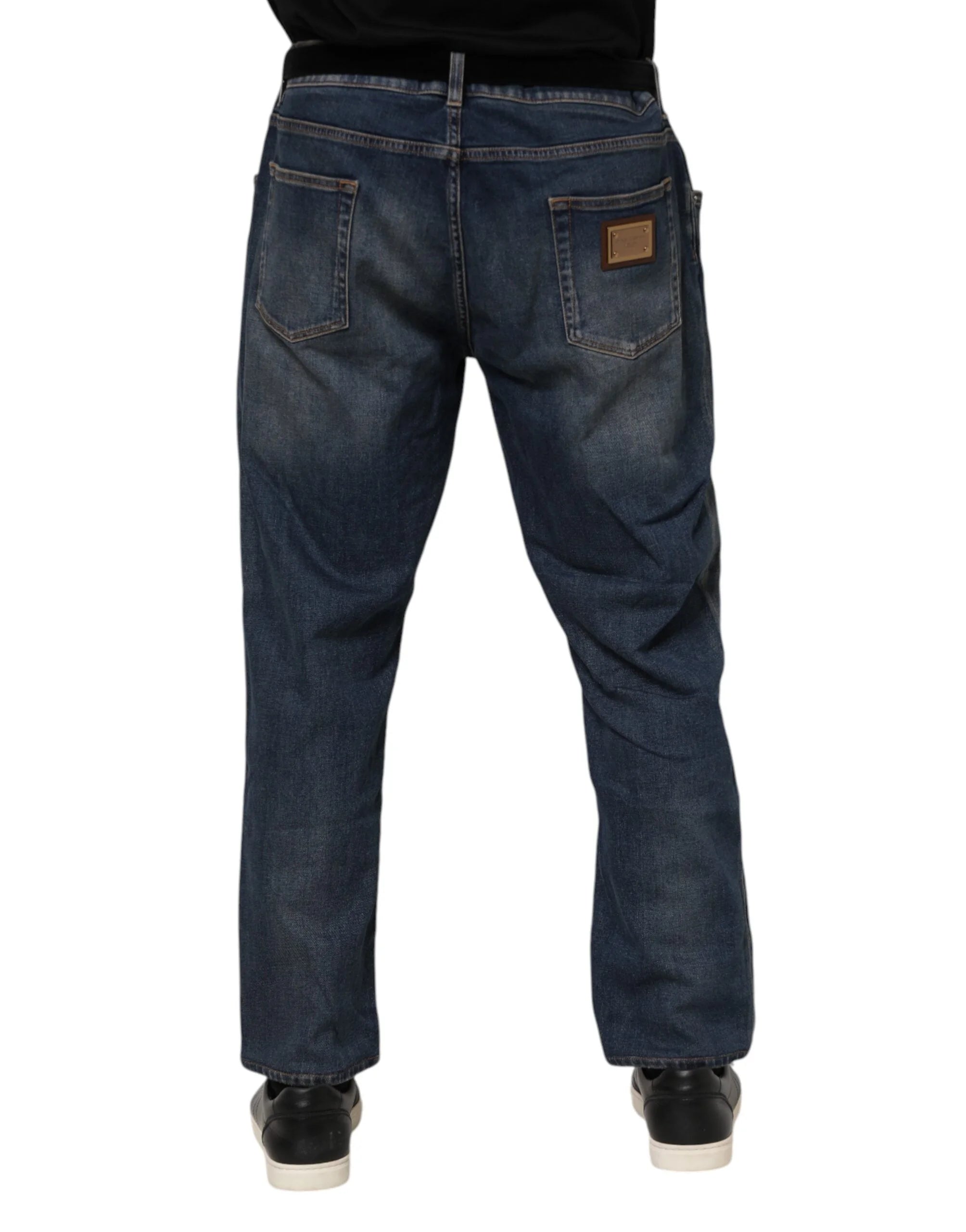 Dolce & Gabbana Blue Cotton Logo Plaque Slim Denim Jeans - IT60 | 3XL