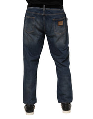 Dolce & Gabbana Blue Cotton Logo Plaque Slim Denim Jeans - IT60 | 3XL