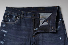 Dolce & Gabbana Blue Cotton Logo Print Slim Fit Denim Jeans - IT48 | M - Jeans