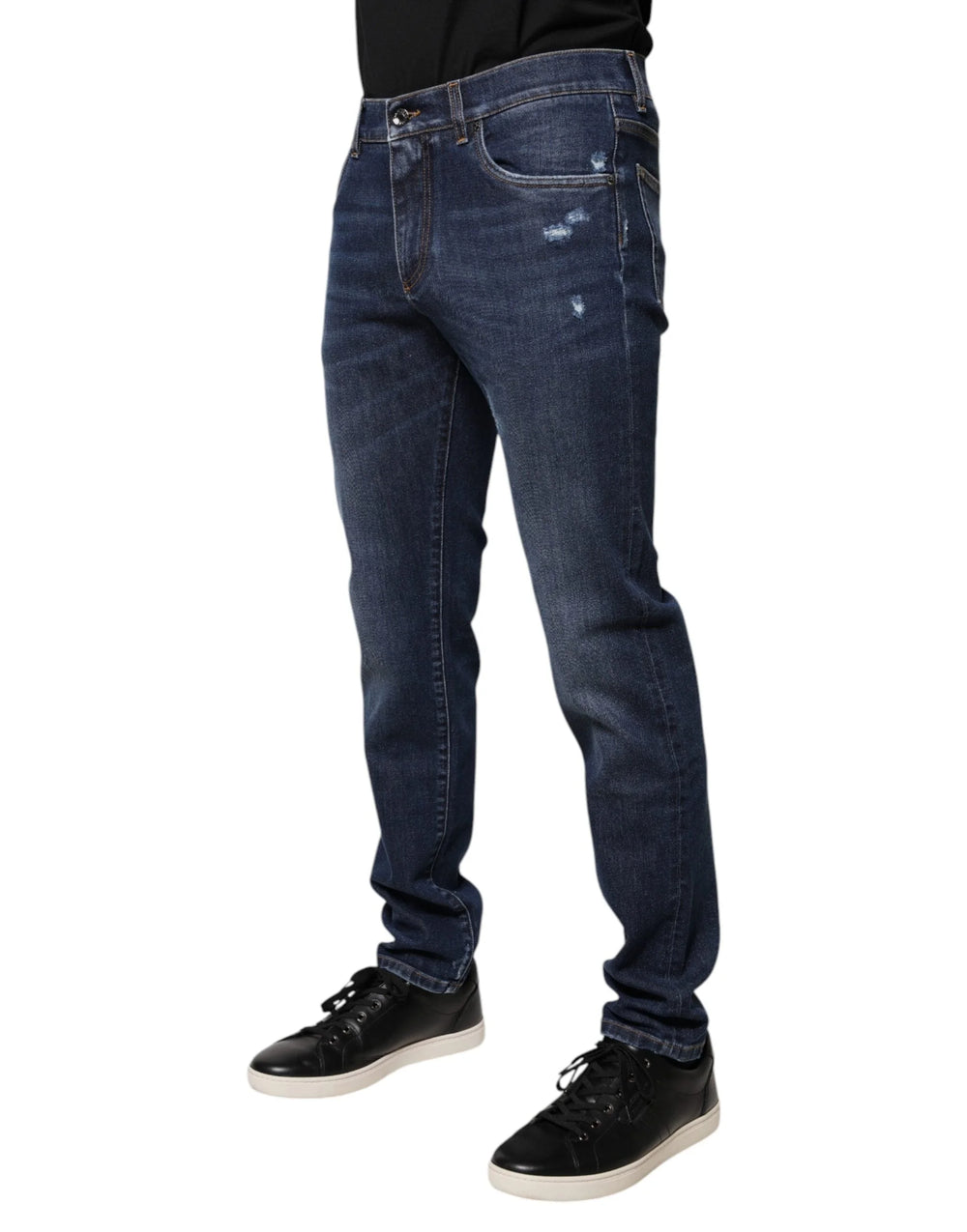 Dolce & Gabbana Blue Cotton Logo Print Slim Fit Denim Jeans - IT48 | M - Jeans