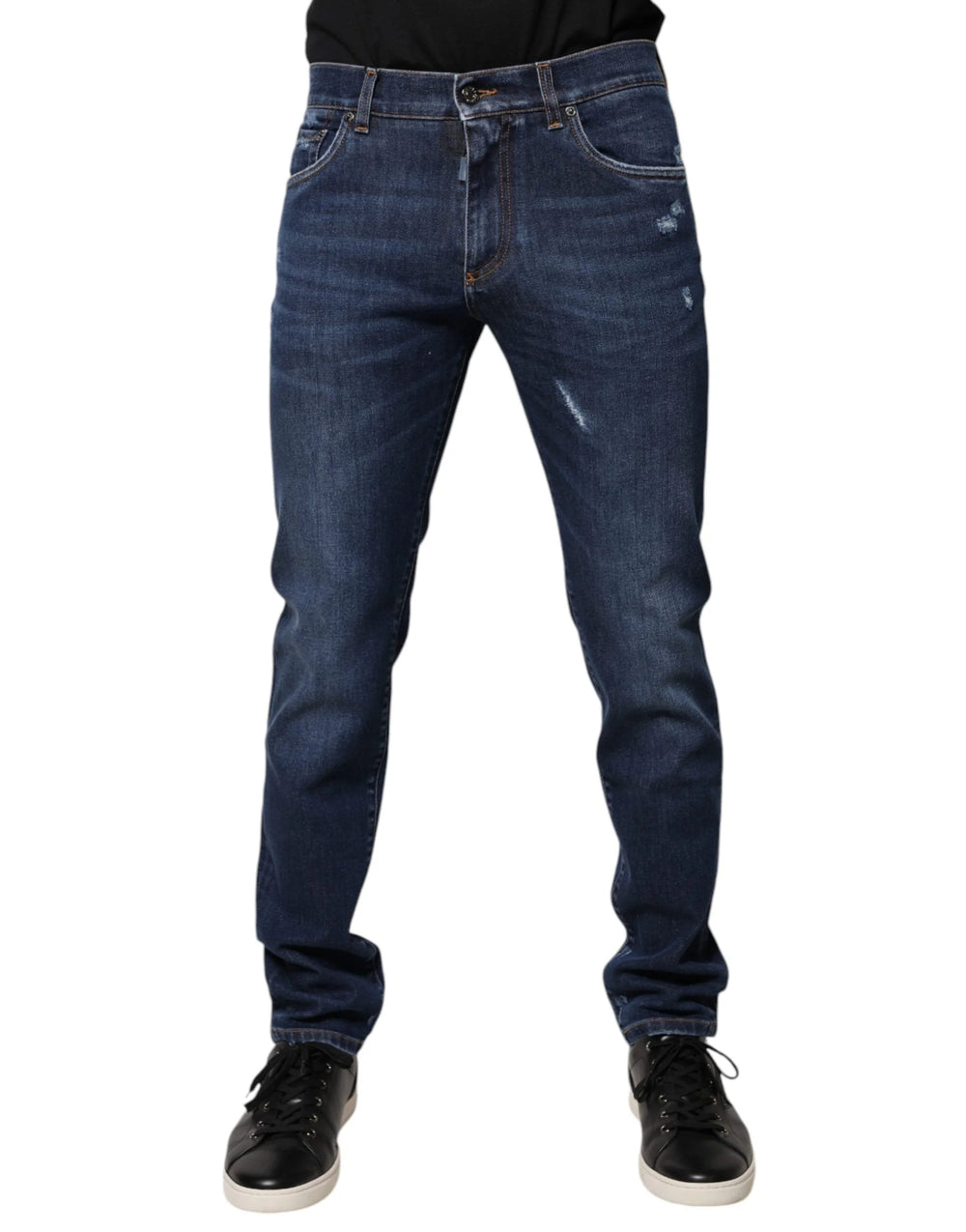 Dolce & Gabbana Blue Cotton Logo Print Slim Fit Denim Jeans - IT48 | M - Jeans