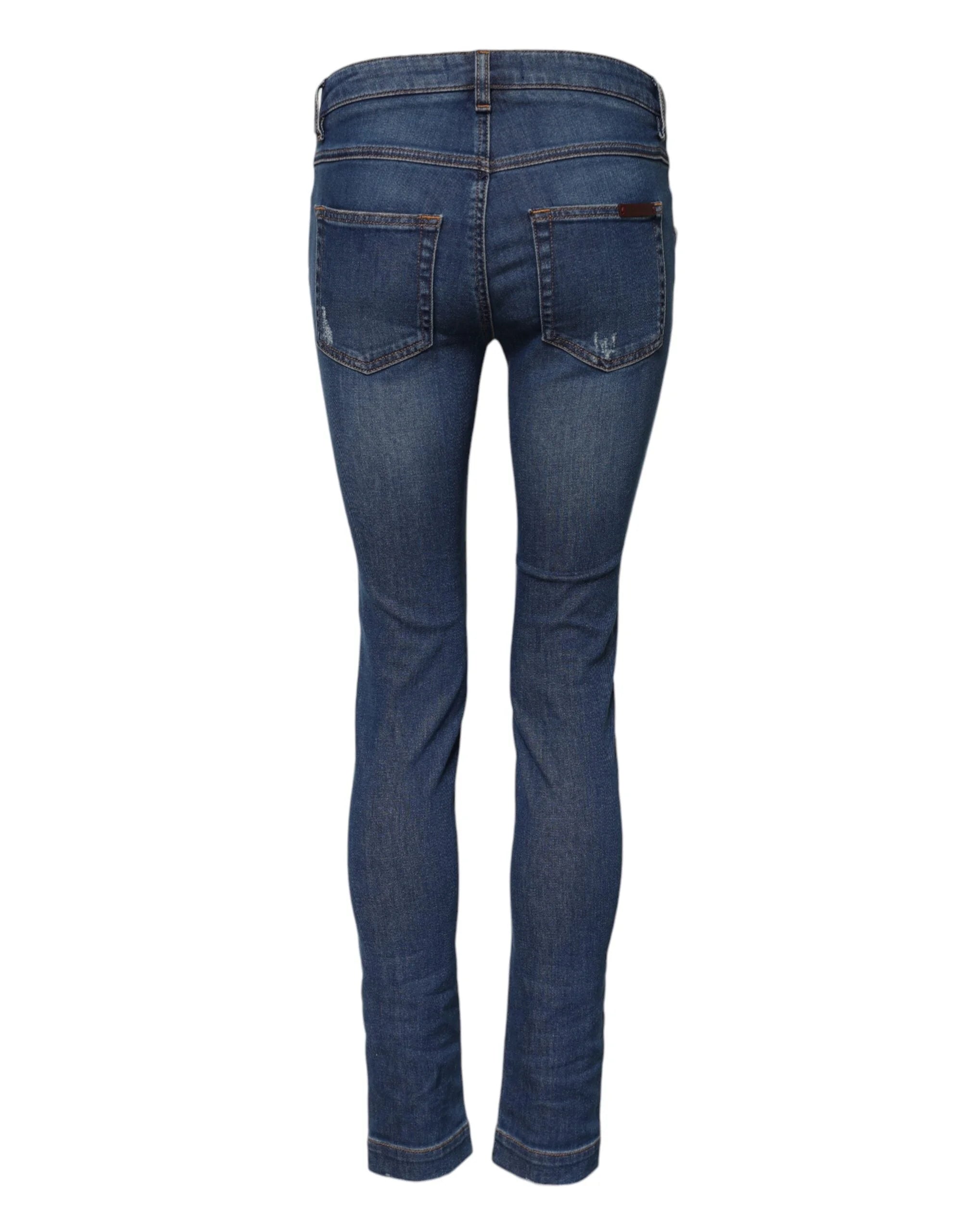 Dolce & Gabbana Blue Cotton Low Waist Skinny Denim Jeans - IT36|XXS
