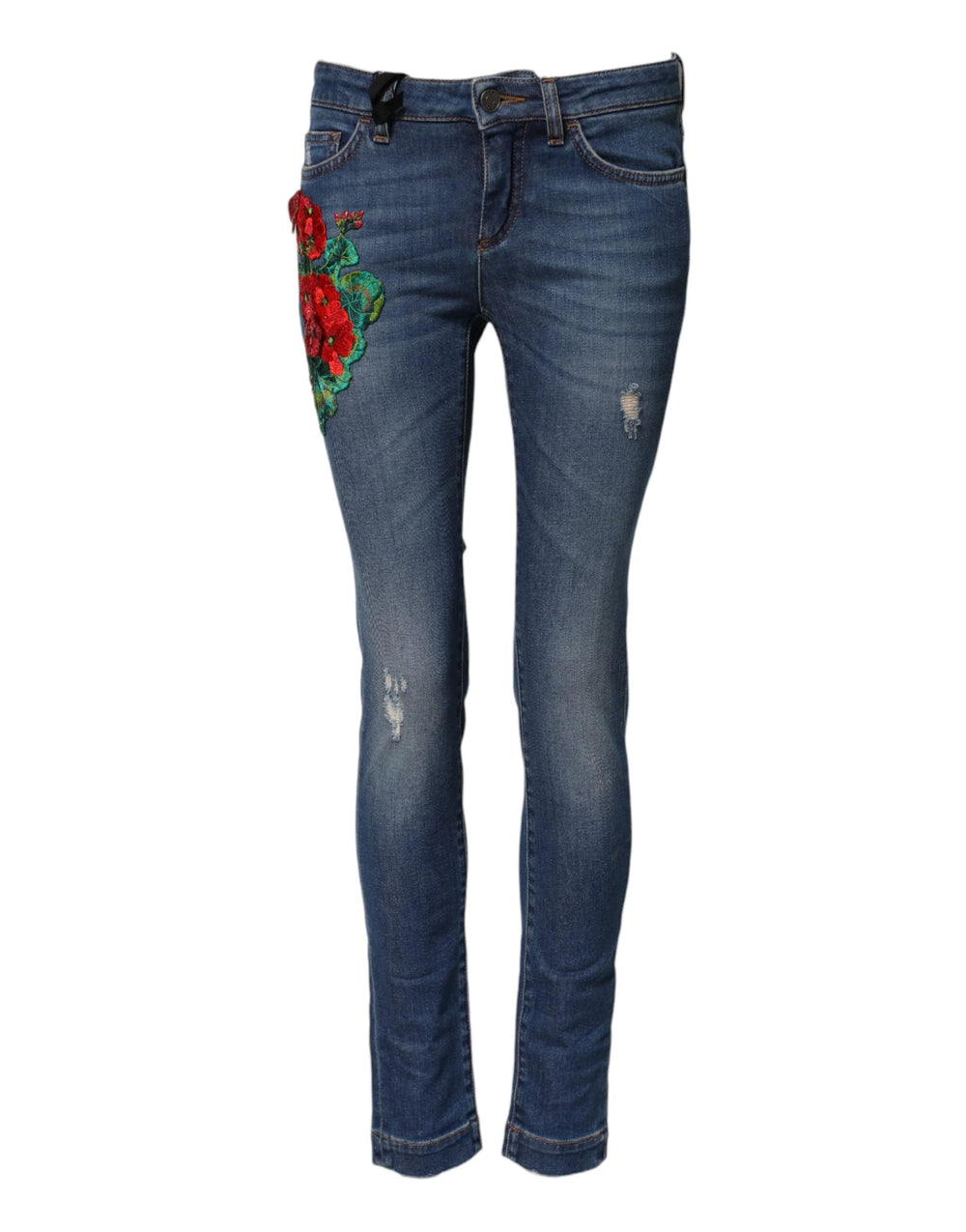 Dolce & Gabbana Blue Cotton Low Waist Skinny Denim Jeans - IT36|XXS