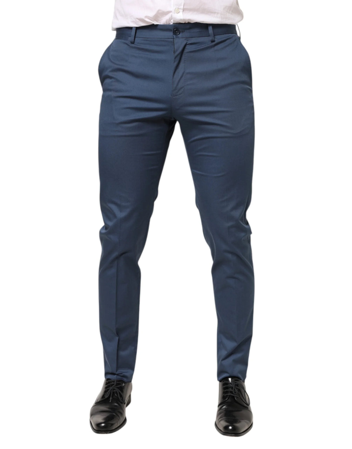 Dolce & Gabbana Blue Cotton Mid Waist Dress Men Trouser Pants - IT46 | S - Trousers
