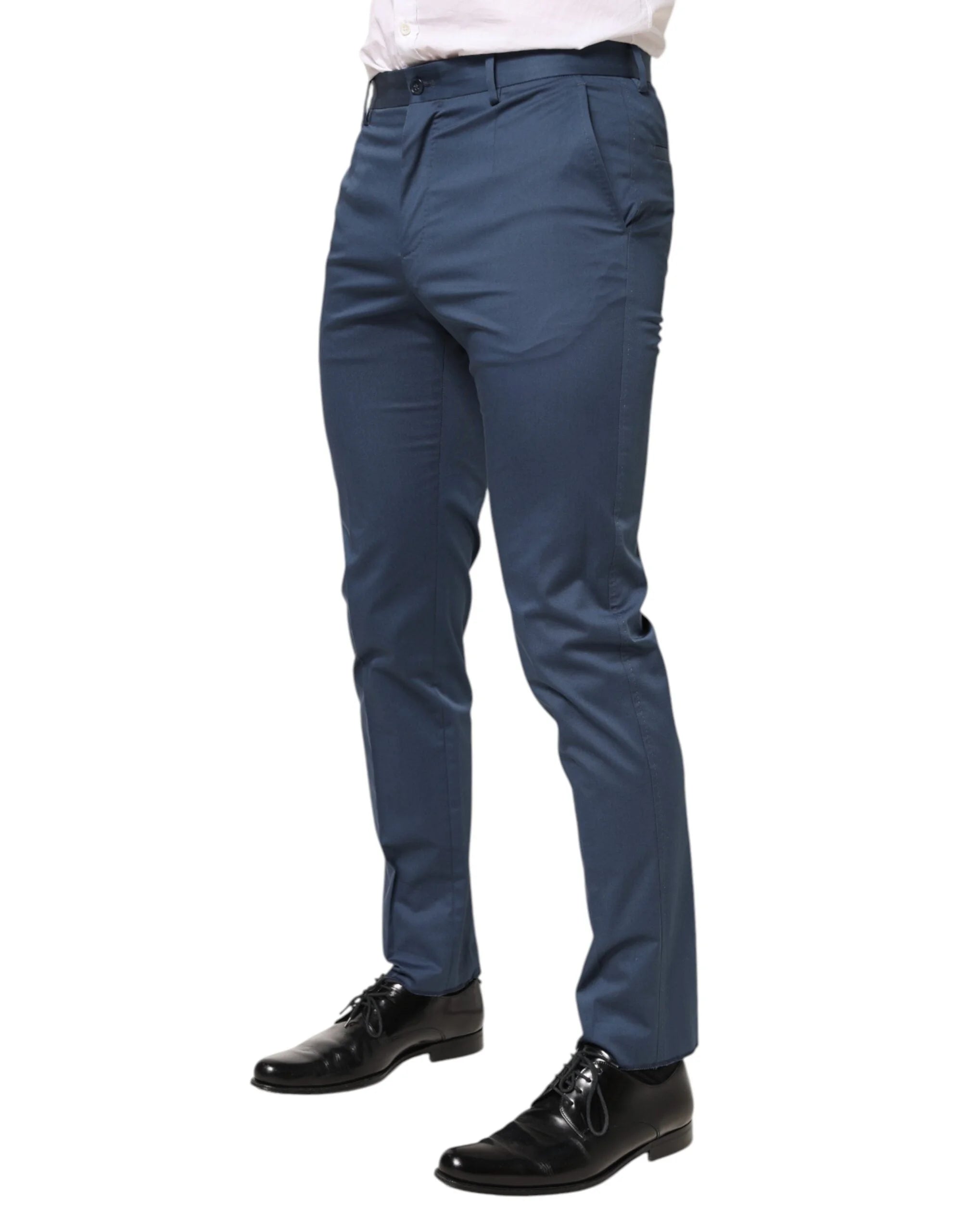 Dolce & Gabbana Blue Cotton Mid Waist Dress Men Trouser Pants - IT46 | S - Trousers