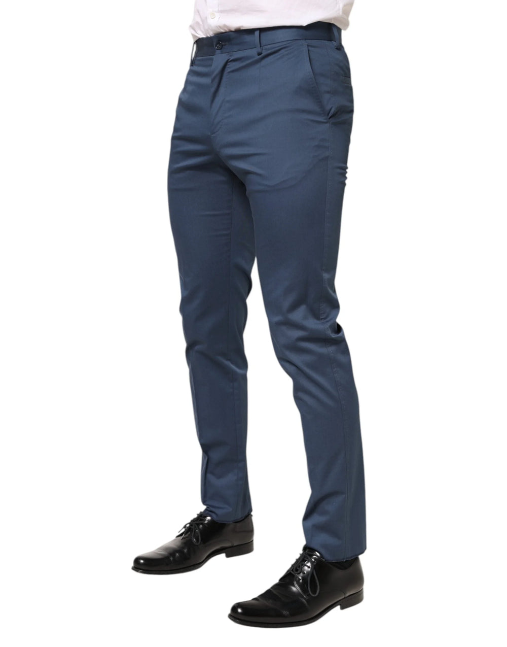 Dolce & Gabbana Blue Cotton Mid Waist Dress Men Trouser Pants - IT46 | S - Trousers