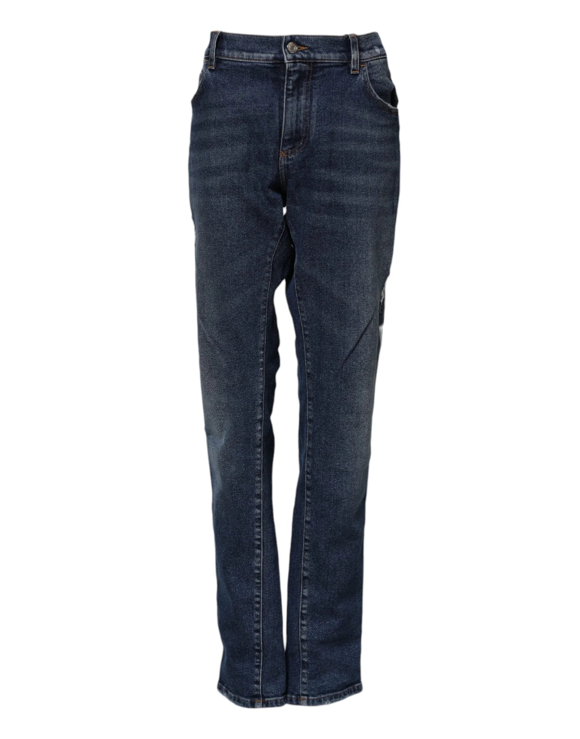Dolce & Gabbana Blue Cotton Mid Waisted Straight Denim Jeans - IT56 | XXL - Jeans