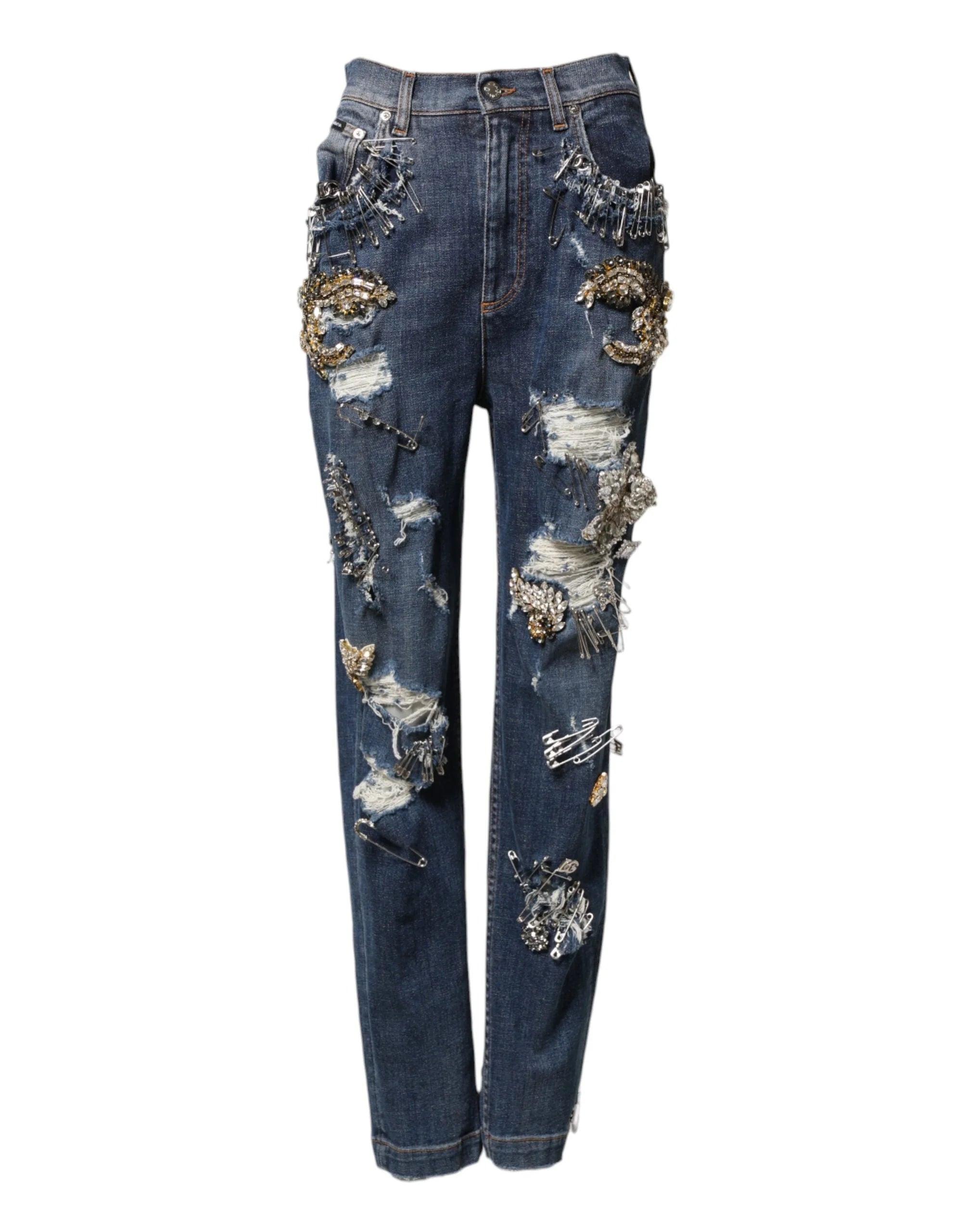 Dolce & Gabbana Blue Cotton Rhinestone Embellish Denim Jeans - IT40|S
