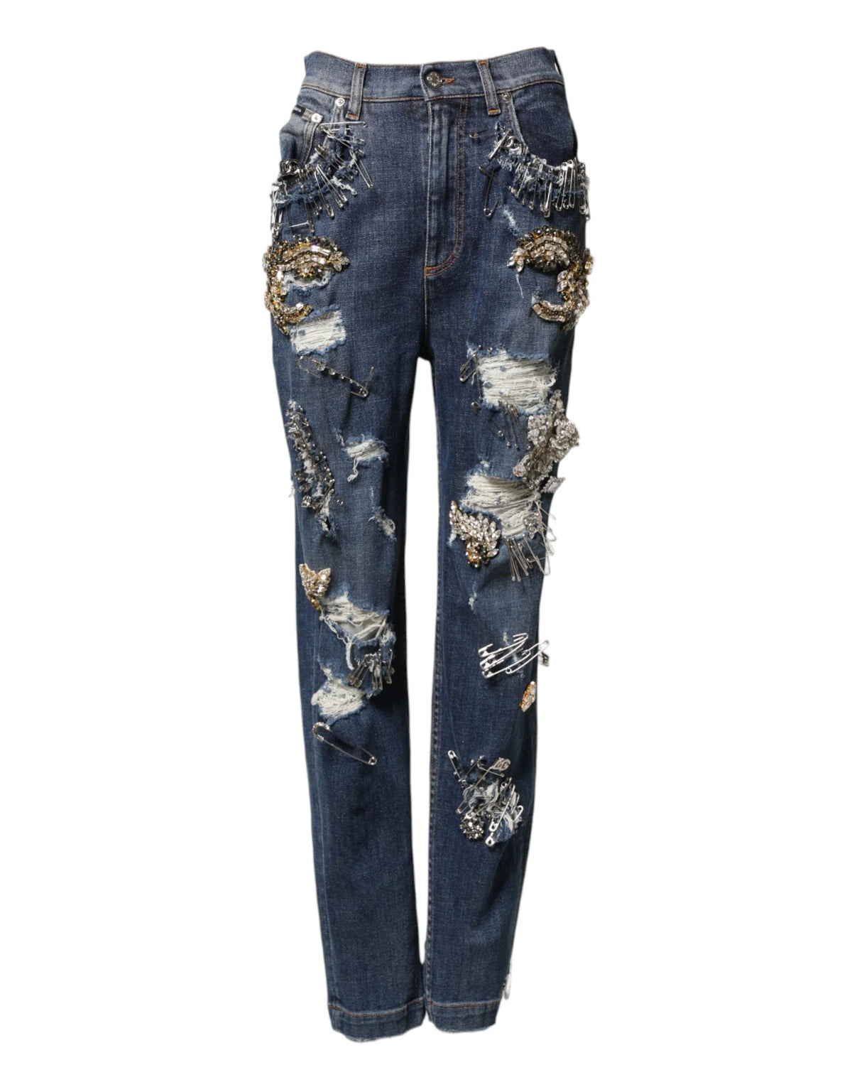 Dolce & Gabbana Blue Cotton Rhinestone Embellish Denim Jeans - IT40|S