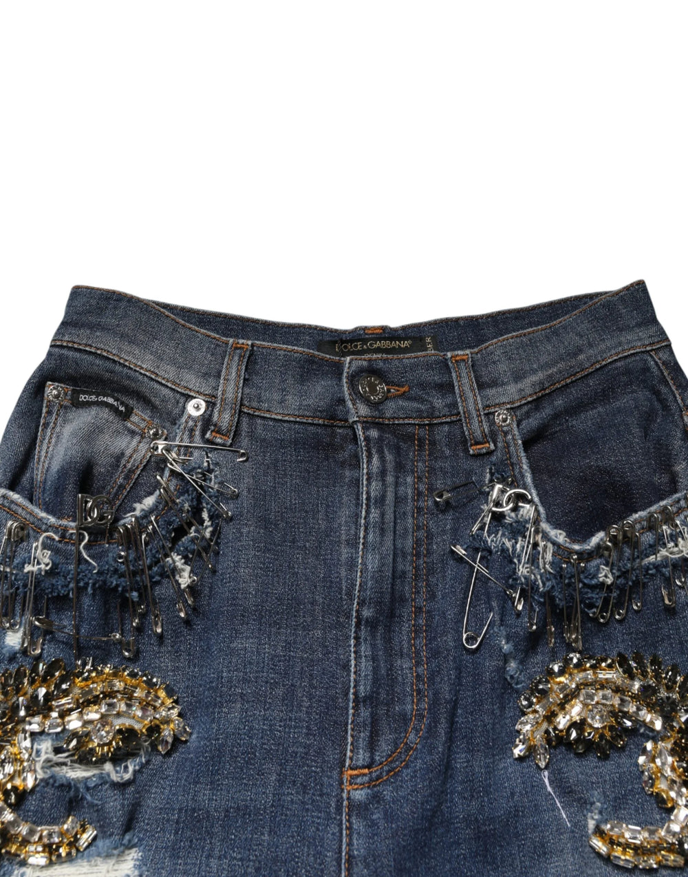 Dolce & Gabbana Blue Cotton Rhinestone Embellish Denim Jeans - IT40|S