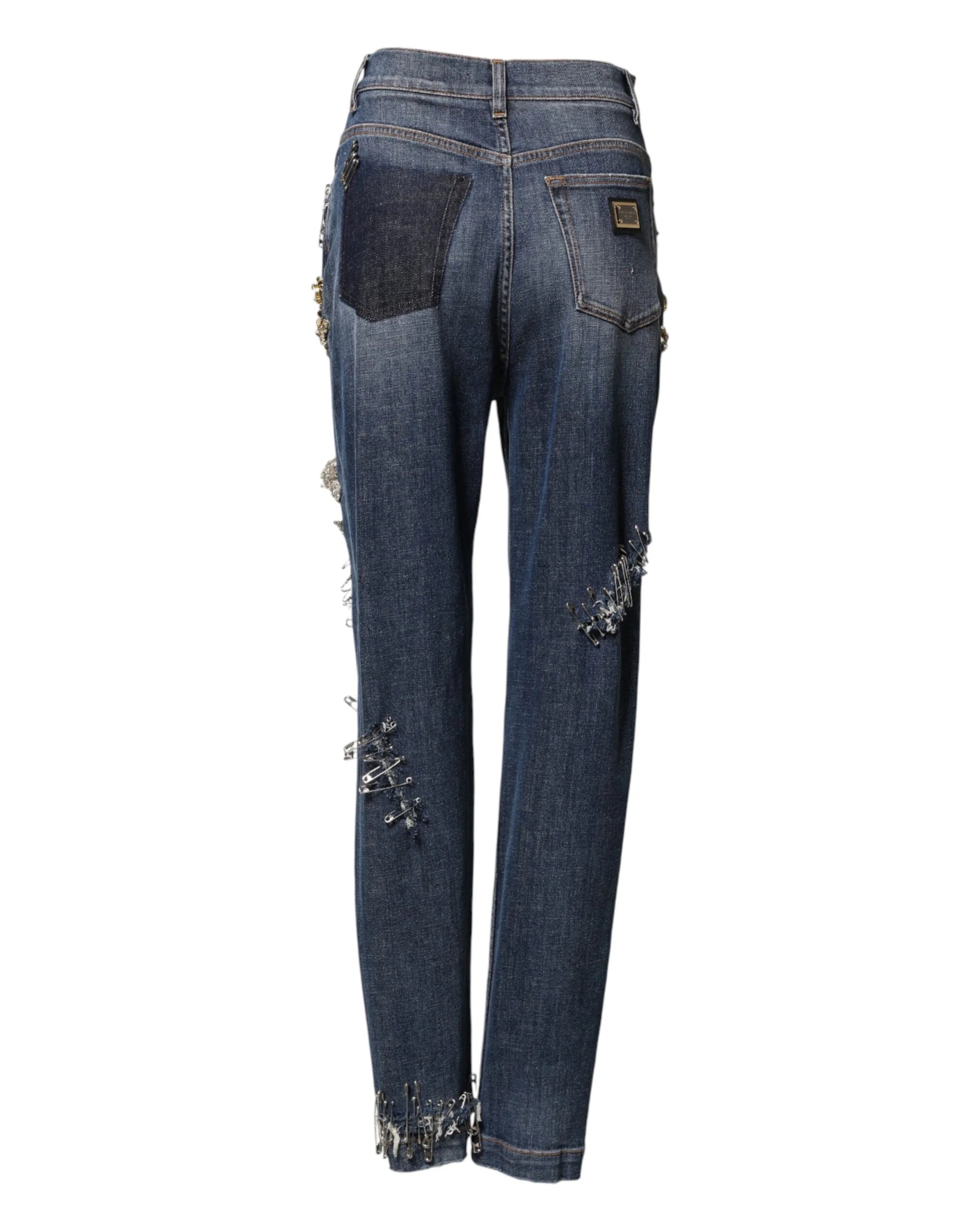 Dolce & Gabbana Blue Cotton Rhinestone Embellish Denim Jeans - IT40|S