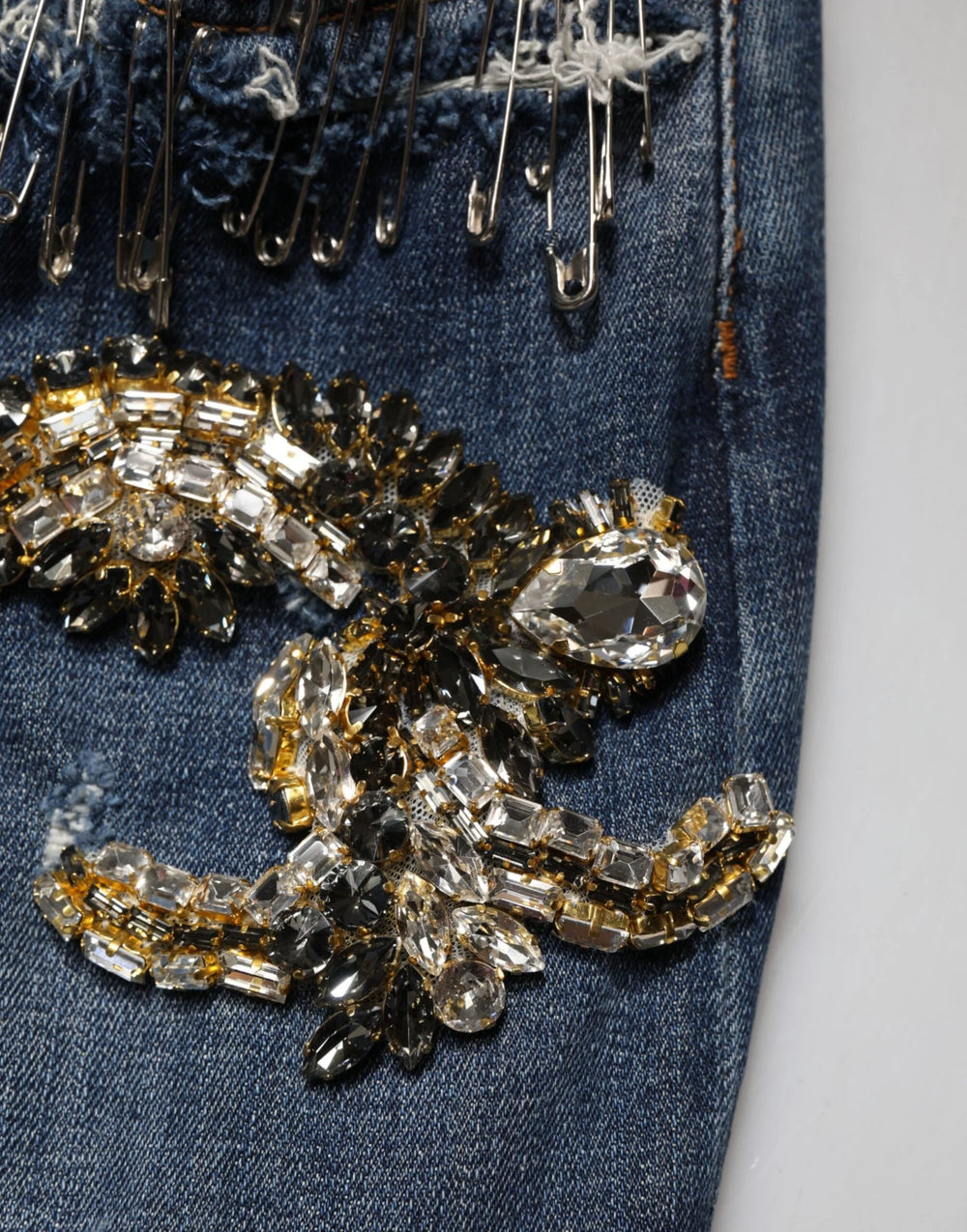 Dolce & Gabbana Blue Cotton Rhinestone Embellish Denim Jeans - IT40|S