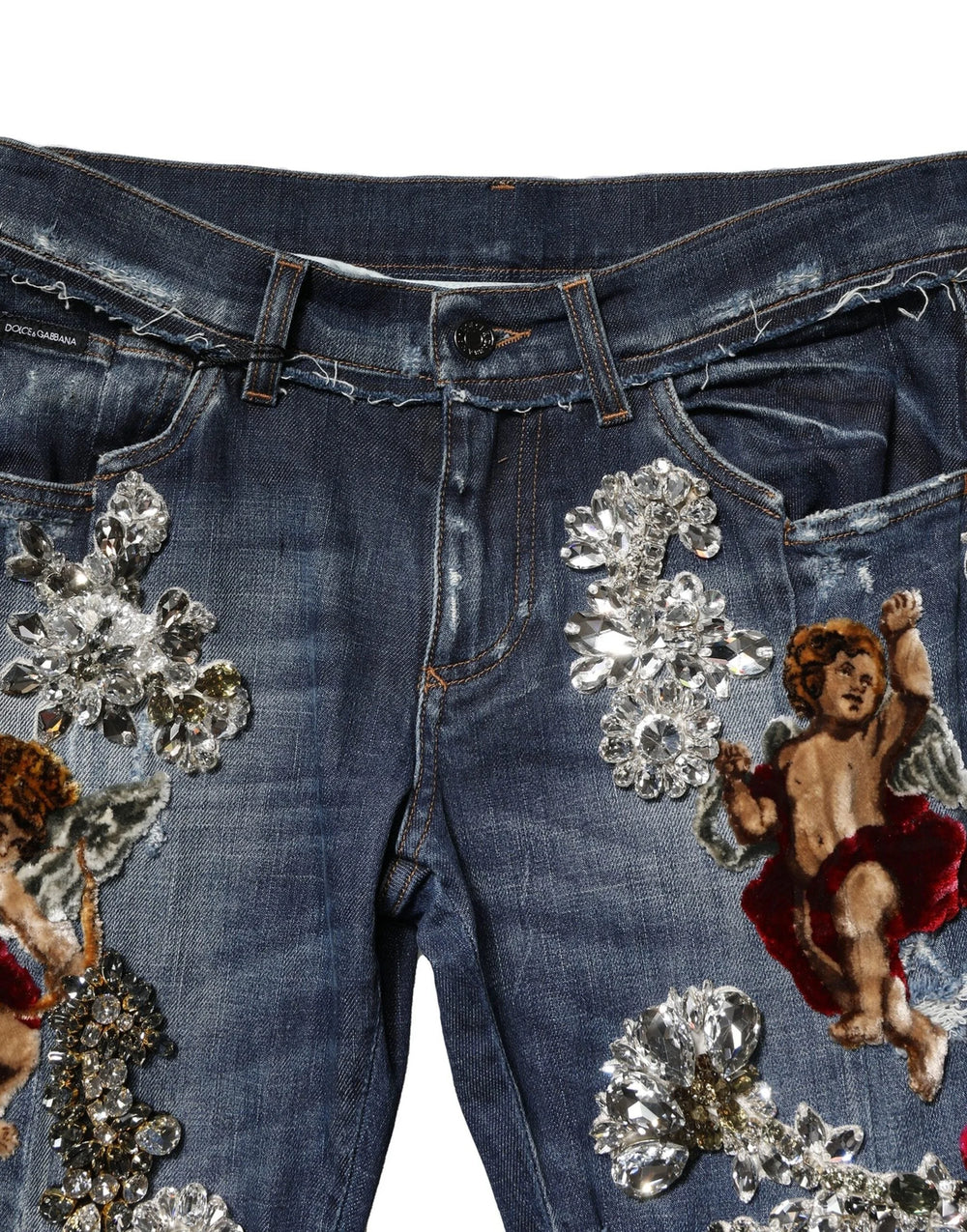 Dolce & Gabbana Blue Cotton Rhinestone Embellish Denim Jeans - IT44 | XS - Jeans