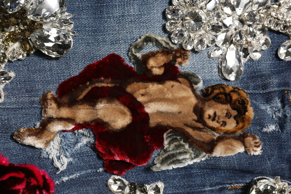 Dolce & Gabbana Blue Cotton Rhinestone Embellish Denim Jeans - IT44 | XS - Jeans