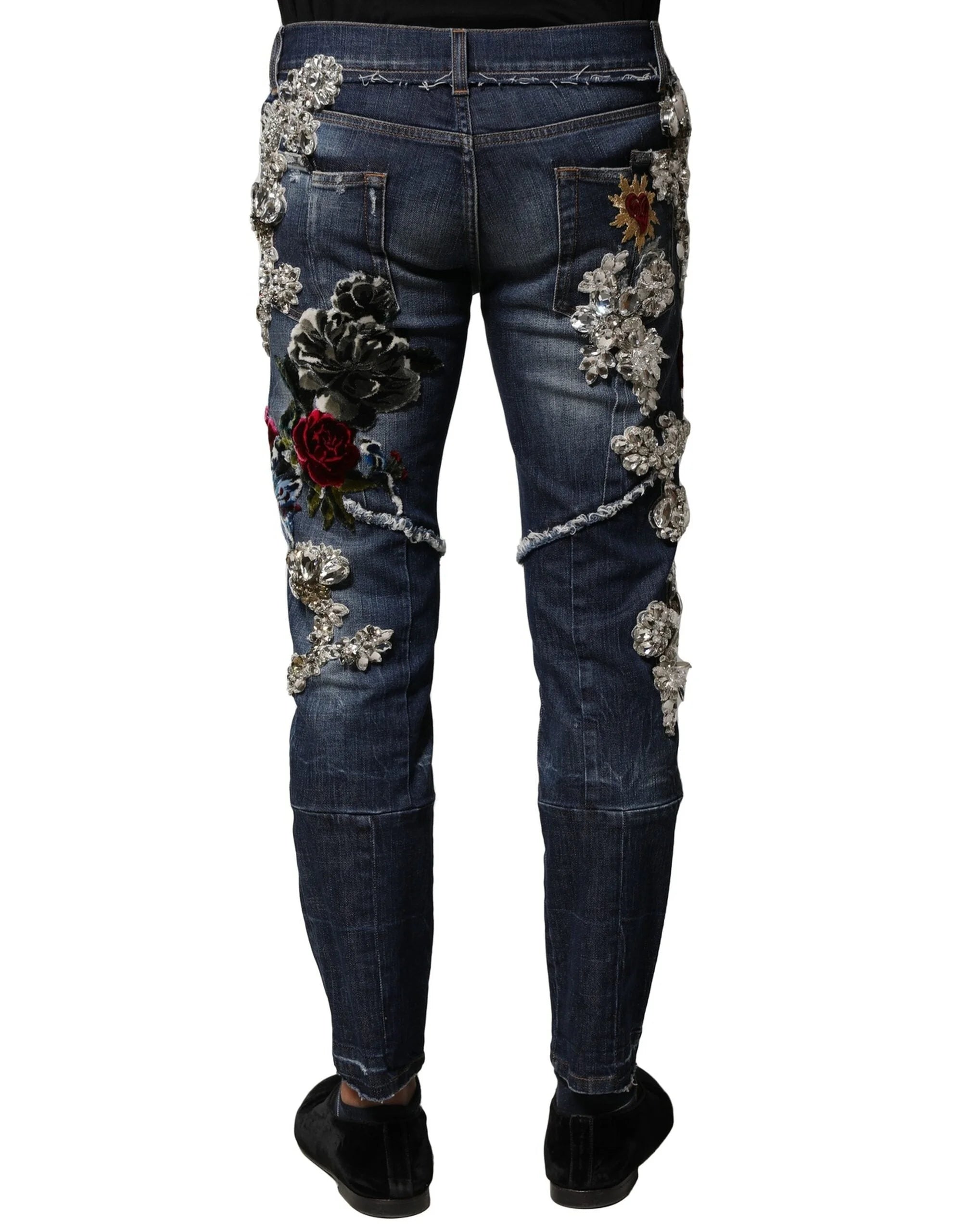 Dolce & Gabbana Blue Cotton Rhinestone Embellish Denim Jeans - IT44 | XS - Jeans