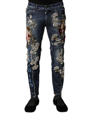 Dolce & Gabbana Blue Cotton Rhinestone Embellish Denim Jeans - IT44 | XS - Jeans