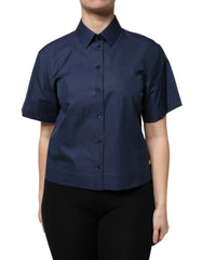 Dolce & Gabbana Blue Cotton Short Sleeves Button Down Top - IT42|M - Polos
