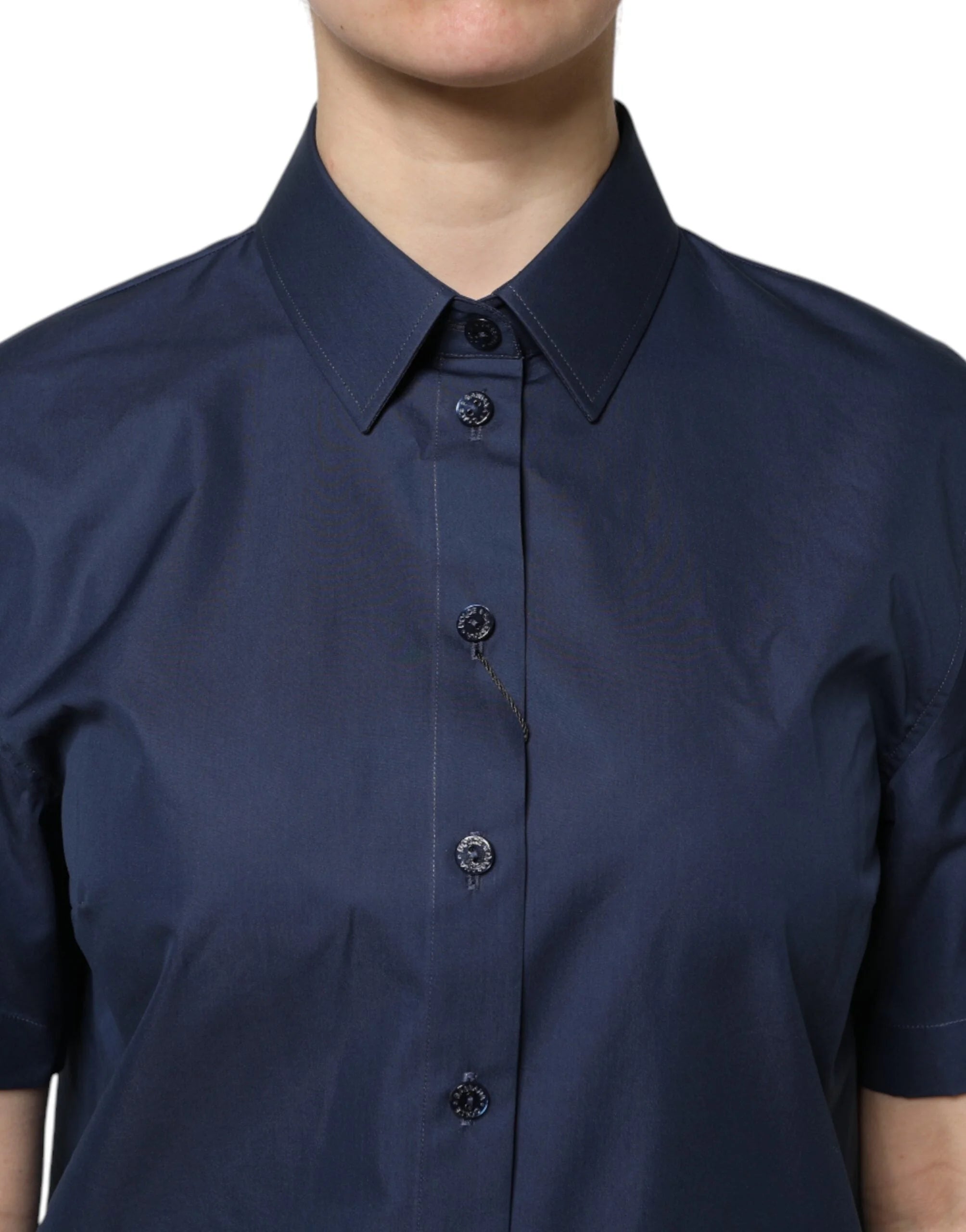 Dolce & Gabbana Blue Cotton Short Sleeves Button Down Top - IT42|M - Polos