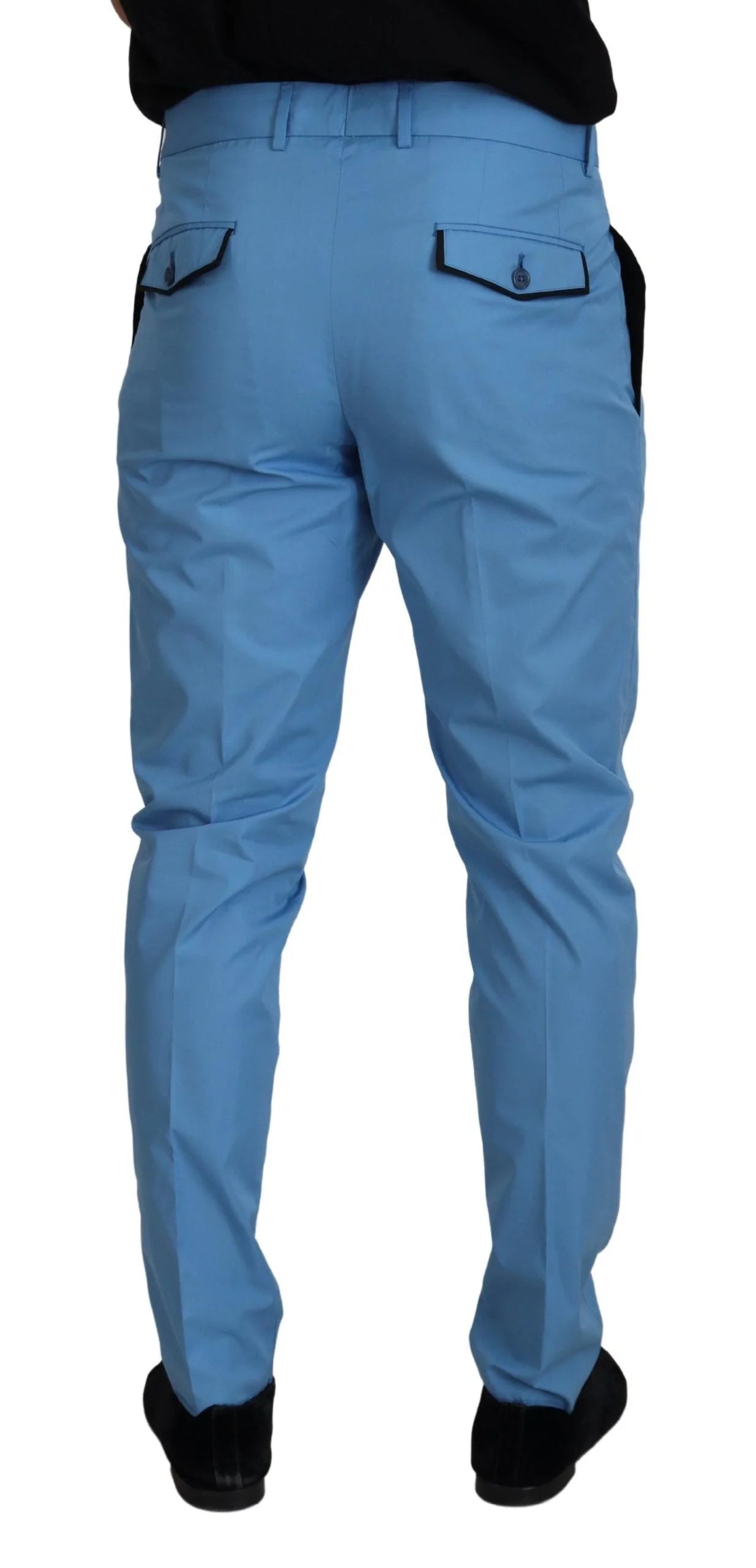 Dolce & Gabbana Blue Cotton Silk Trousers Chinos Pants - Chinos