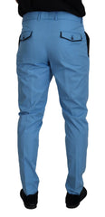 Dolce & Gabbana Blue Cotton Silk Trousers Chinos Pants - Chinos