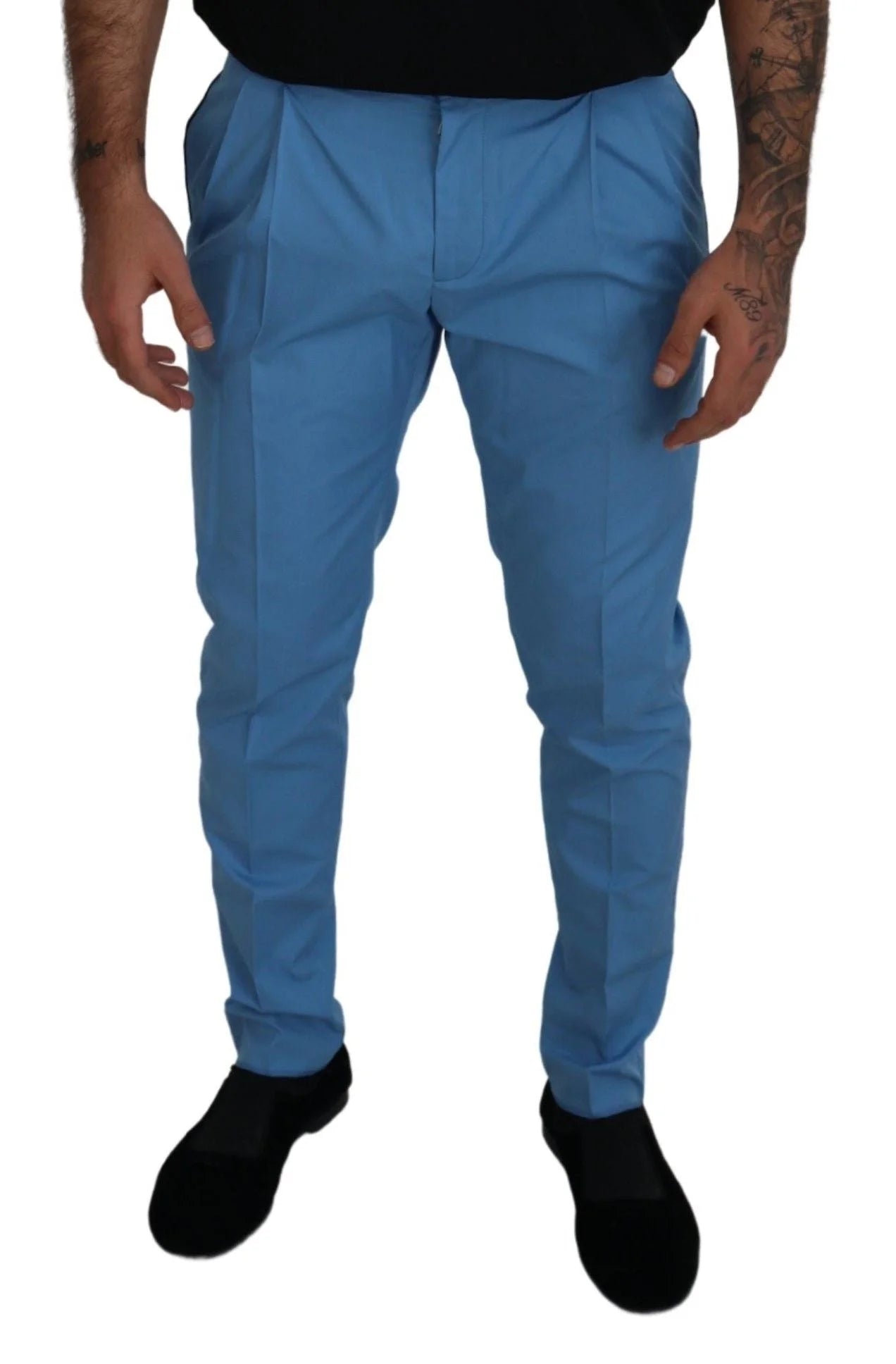 Dolce & Gabbana Blue Cotton Silk Trousers Chinos Pants - Chinos