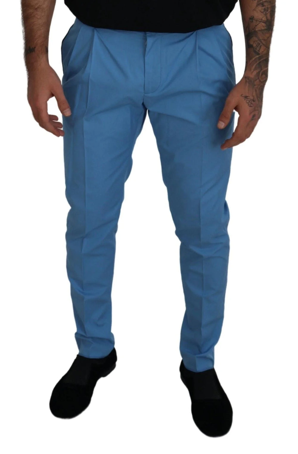 Dolce & Gabbana Blue Cotton Silk Trousers Chinos Pants - Chinos
