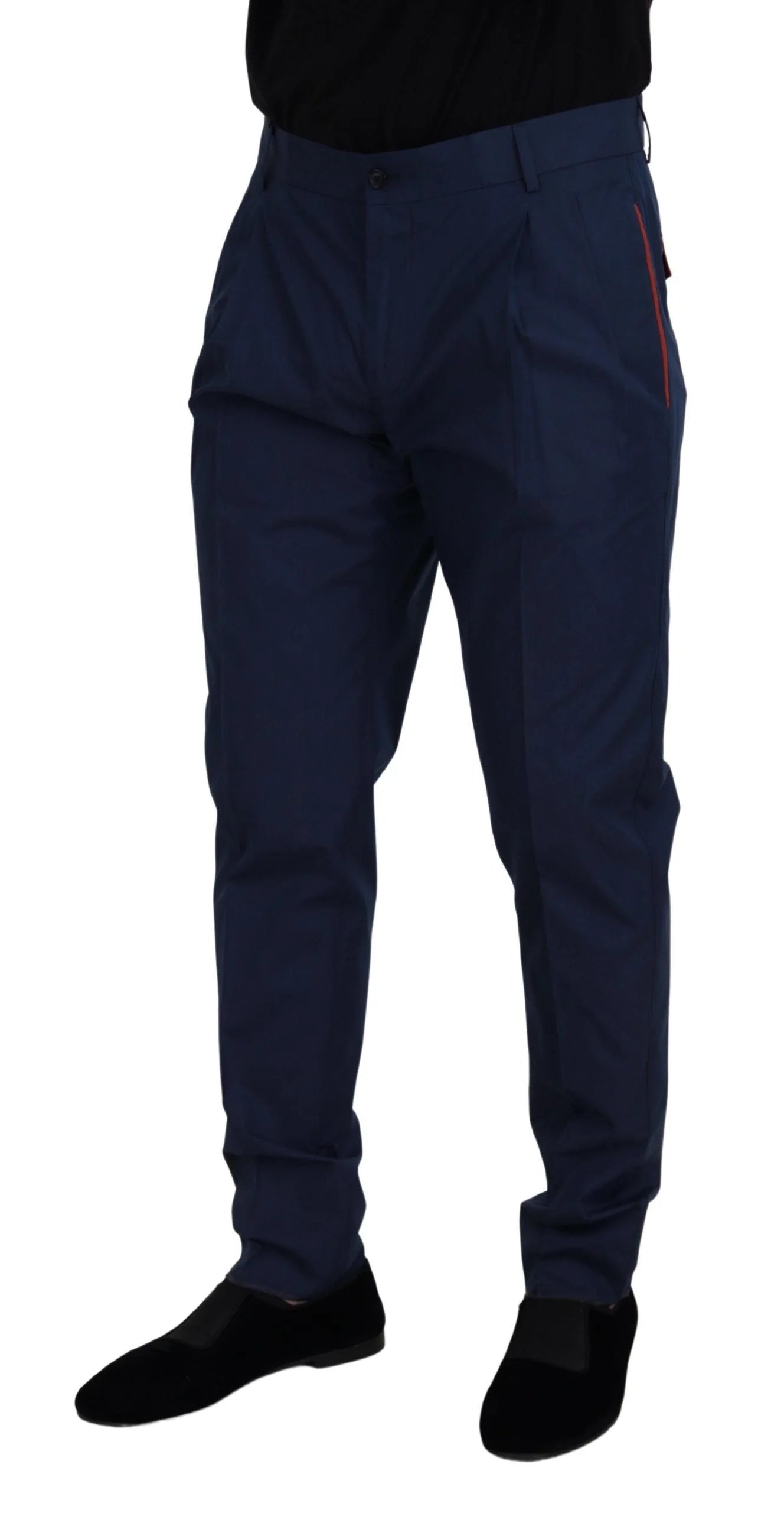 Dolce & Gabbana Blue Cotton Silk Trousers Chinos Pants - IT52 | L - Chinos
