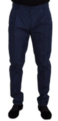 Dolce & Gabbana Blue Cotton Silk Trousers Chinos Pants - IT52 | L - Chinos