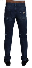 Dolce & Gabbana Blue Cotton Skinny Tattered Denim Jeans - IT44 | XS - Jeans