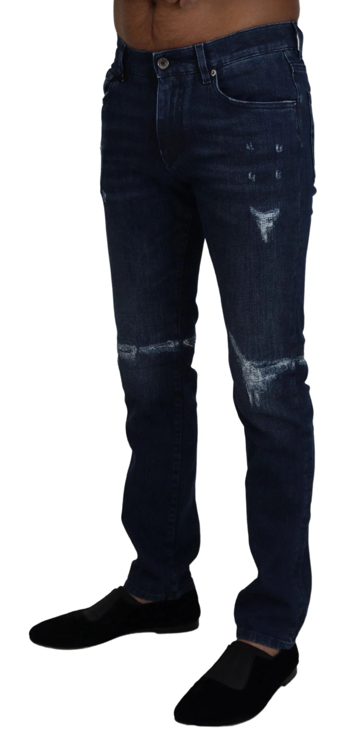 Dolce & Gabbana Blue Cotton Skinny Tattered Denim Jeans - IT44 | XS - Jeans