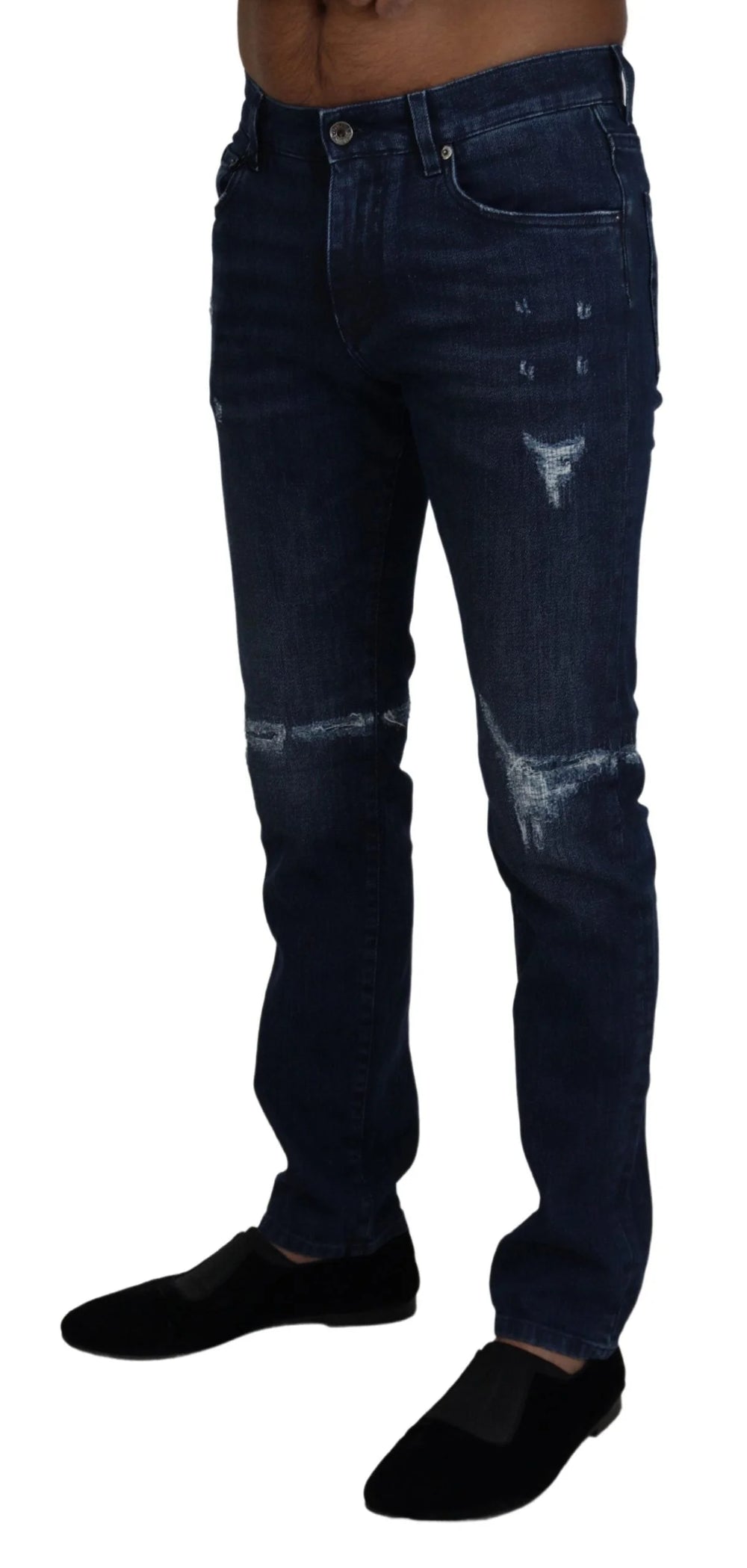 Dolce & Gabbana Blue Cotton Skinny Tattered Denim Jeans - IT44 | XS - Jeans