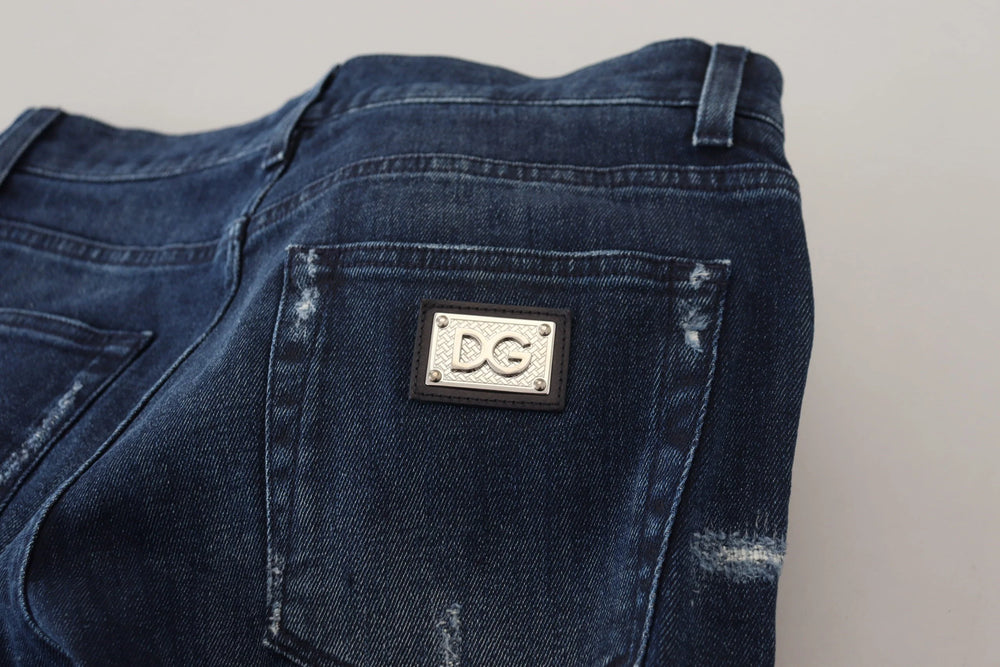 Dolce & Gabbana Blue Cotton Skinny Tattered Denim Jeans - IT44 | XS - Jeans
