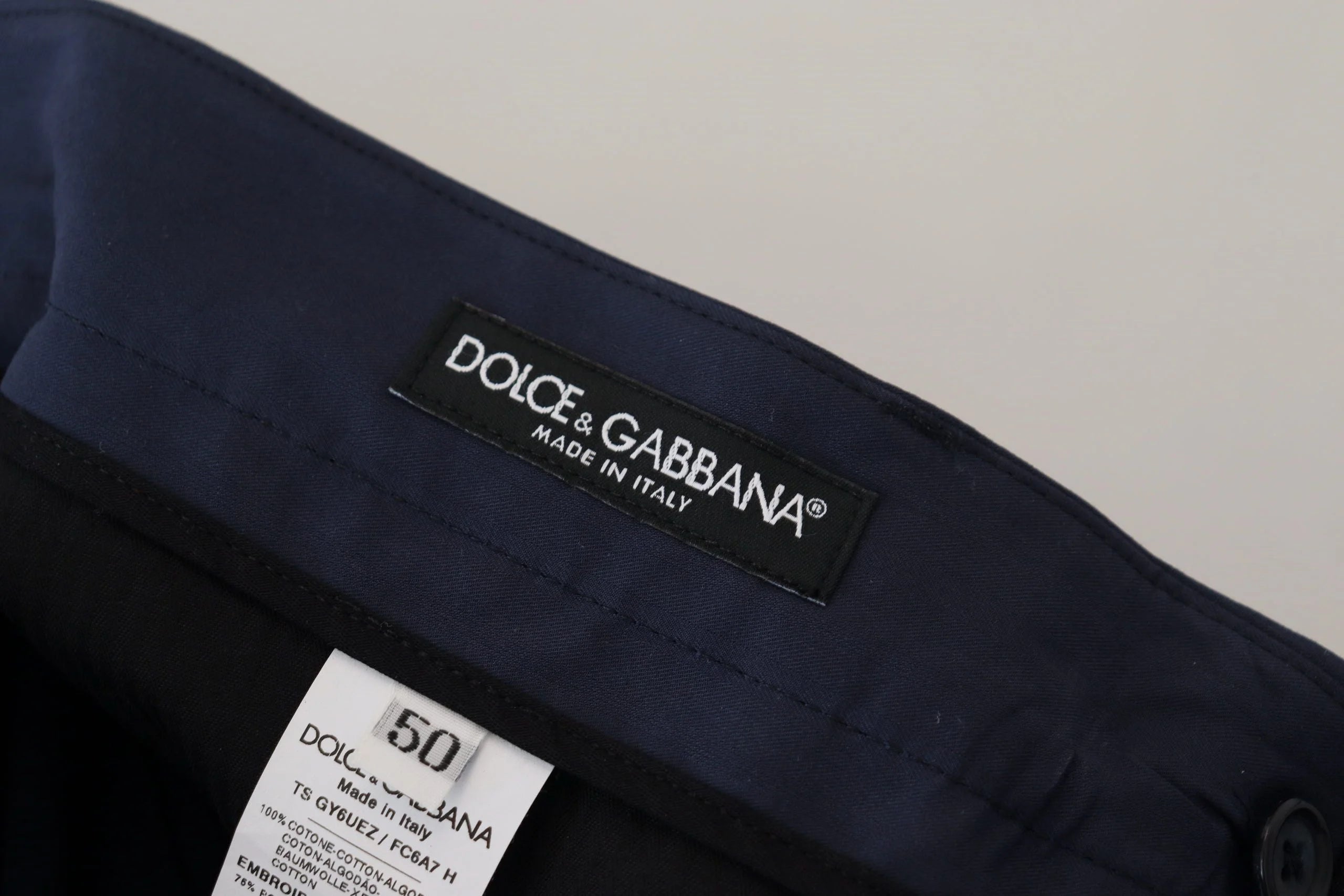 Dolce & Gabbana Blue Cotton Slim Trousers Chinos Pants - Chinos