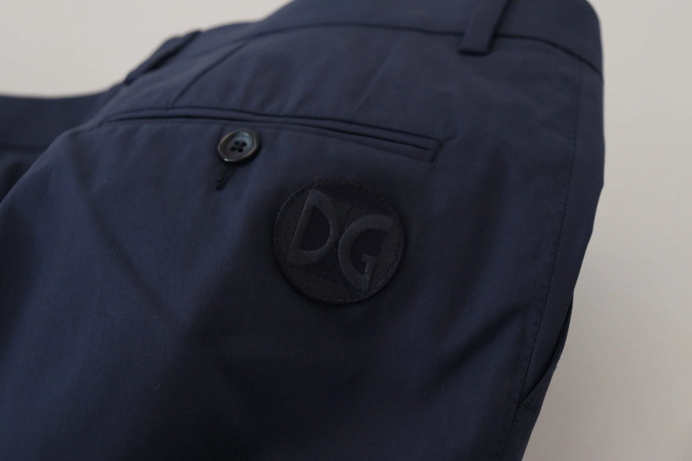 Dolce & Gabbana Blue Cotton Slim Trousers Chinos Pants - Chinos