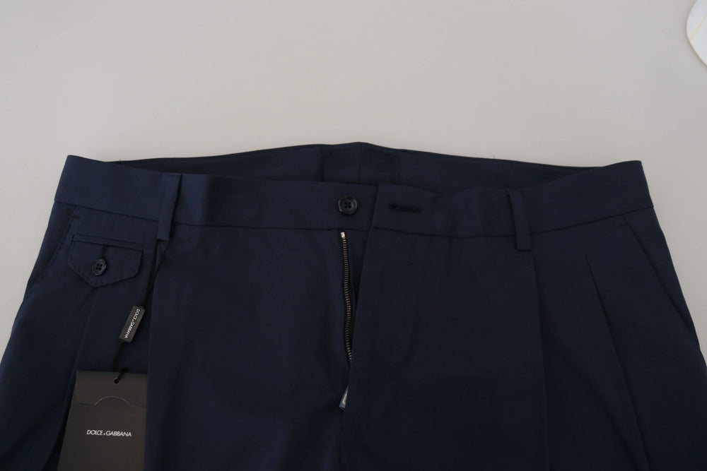 Dolce & Gabbana Blue Cotton Slim Trousers Chinos Pants - Chinos
