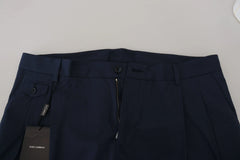 Dolce & Gabbana Blue Cotton Slim Trousers Chinos Pants - Chinos